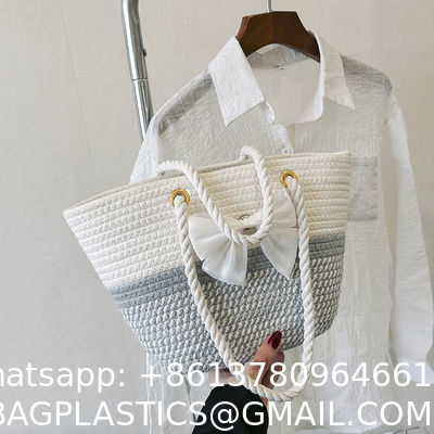 Crochet Raffia Knot Handbags Summer Beach Straw Knot Bag Fashion Summer High Quality Ladies Crochet Raffia Straw Beach Bag Tote Bag Striped Big Hand Bags