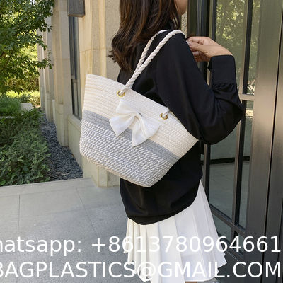 Crochet Raffia Knot Handbags Summer Beach Straw Knot Bag Fashion Summer High Quality Ladies Crochet Raffia Straw Beach Bag Tote Bag Striped Big Hand Bags