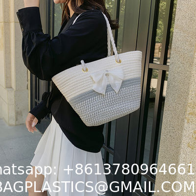 Crochet Raffia Knot Handbags Summer Beach Straw Knot Bag Fashion Summer High Quality Ladies Crochet Raffia Straw Beach Bag Tote Bag Striped Big Hand Bags