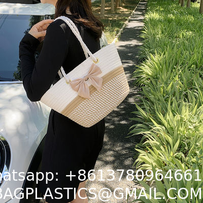 Crochet Raffia Knot Handbags Summer Beach Straw Knot Bag Fashion Summer High Quality Ladies Crochet Raffia Straw Beach Bag Tote Bag Striped Big Hand Bags