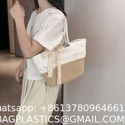Custom Logo Handmade Luxury Tote Handbag Beach Bag Straw Bags Tote Summer Beach Bag For Women Raffia Straw Crochet Pattern