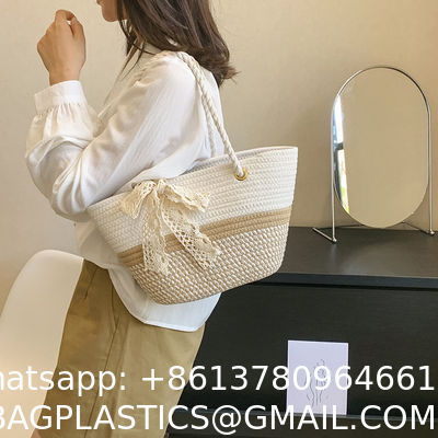 Custom Logo Handmade Luxury Tote Handbag Beach Bag Straw Bags Tote Summer Beach Bag For Women Raffia Straw Crochet Pattern
