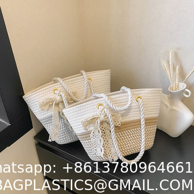 Custom Logo Handmade Luxury Tote Handbag Beach Bag Straw Bags Tote Summer Beach Bag For Women Raffia Straw Crochet Pattern