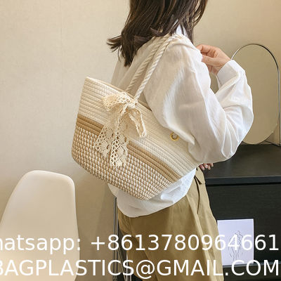 Custom Logo Handmade Luxury Tote Handbag Beach Bag Straw Bags Tote Summer Beach Bag For Women Raffia Straw Crochet Pattern