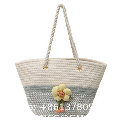 Luxury Large Summer Beach Personalized Custom PU Leather Trim Crochet Raffia Straw Tote Bag Handbag Manufacturers For Women