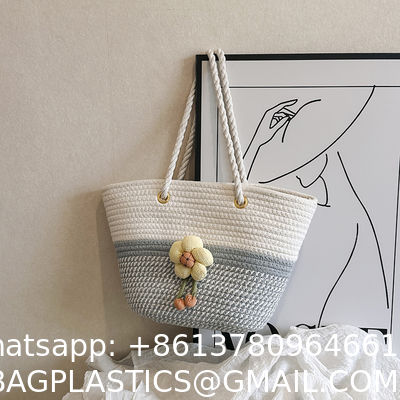 Luxury Large Summer Beach Personalized Custom PU Leather Trim Crochet Raffia Straw Tote Bag Handbag Manufacturers For Women