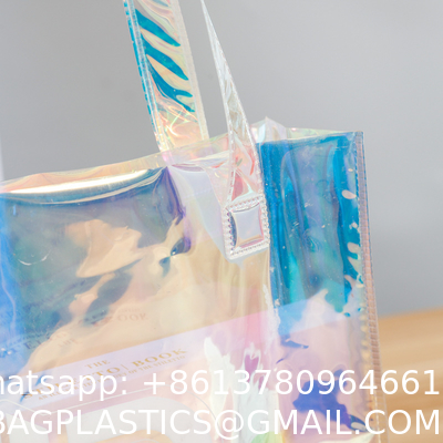 Holographic Clear Tote Bag With Leather Handle Iridescent Beach Totes Shoulder Handbag For Women Summer Pool Party