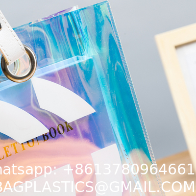 Holographic Clear Tote Bag With Leather Handle Iridescent Beach Totes Shoulder Handbag For Women Summer Pool Party