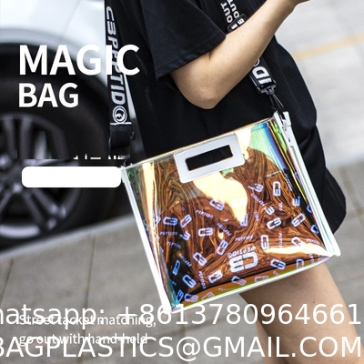 عمده فروشی کیف ساحلی سفارشی PVC کیف خرید لوکس ضد آب هولوگرافی کیف های دستی شفاف با آرم کیف های دستی آرایشی زنانه