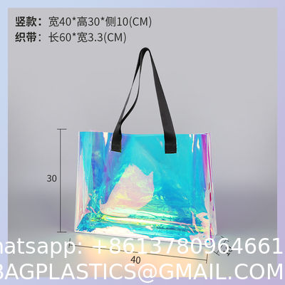hologram holographic shiny fashion sustainable Waterproof Beach Bags Women Clear Iridescent Tote Bag Cosmetic Pouch For Phone Travel Beach Pool Essentials