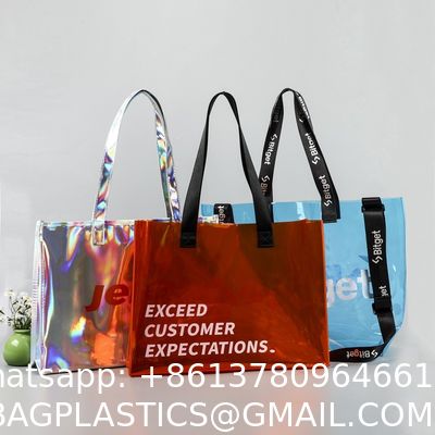 hologram holographic shiny fashion sustainable Waterproof Beach Bags Women Clear Iridescent Tote Bag Cosmetic Pouch For Phone Travel Beach Pool Essentials