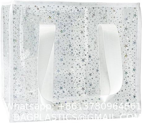 Holographic Iridescent Tote Bag Clear Travel Beach Bag Iridescent Shoulder Bag with Phone Pouch Waterproof Travel Tote for Women Work, Travel, Gym, Beach and Pool