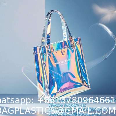 Vinyl Tote Bag Neon Jelly Shoulder Beach Bag Laser Shopping Summer Beach Women Pvc Shoulder Tote Bags Holographic Waterproof Jelly Transparent Handbag For Girl