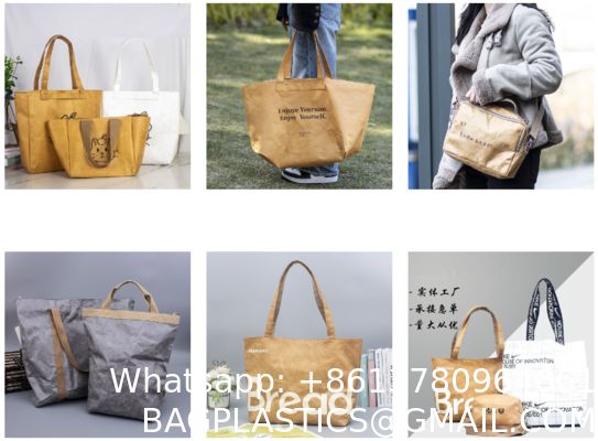 Trending Product Reusable Washable Durable Handbags Tote Bags Vintage Waterproof Dupont Tote Bag Kraft Tyvek Paper Handbag