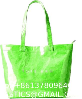 Fashion Casual Street Reusable Environmental Handbag Zipper Tote Bag, Kraft Paper Beach Bag Large Hobo Carry All Travel Shopping Handbag Plastic Shoulder Bag