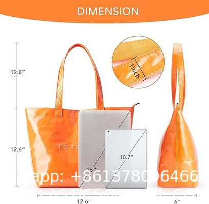 Fashion Casual Street Reusable Environmental Handbag Zipper Tote Bag, Kraft Paper Beach Bag Large Hobo Carry All Travel Shopping Handbag Plastic Shoulder Bag