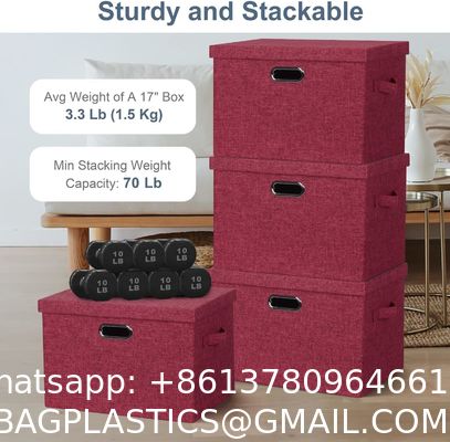 Large jute fabrics Collapsible Storage Bins With Lids Jute Fabric Foldable Storage Boxes Organizer Containers Baskets Cube With Cover For Home Bedroom Closet Office Nursery