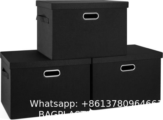 DURABLE DOUBLE-SIDED HANDLES Linen Foldable Storage Bins With Lids, 2 Pack, Storage Boxes With Carrying Handles And Sturdy Heavy Cardboard