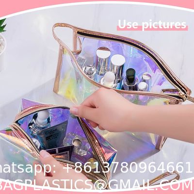Holographic Makeup Bags Set, Clear Iridescent Cosmetic Bags, Portable Waterproof Toiletry Bag, Travel Zippered Makeup Organizer Cosmetic Pouch for Women, Mothers Day Gifts