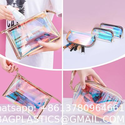 Holographic Makeup Bags Set, Clear Iridescent Cosmetic Bags, Portable Waterproof Toiletry Bag, Travel Zippered Makeup Organizer Cosmetic Pouch for Women, Mothers Day Gifts