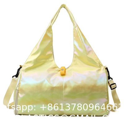 Gym Bag For Women With Wet Pocket & Shoe Compartment, Sports Duffel Overnight Weekender Hospital Workout Carry On Bag For Girls, Holographic Purse Ideal For Travel, Swimming, Dance