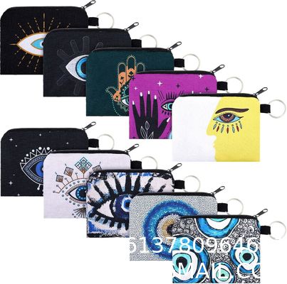 Small Coin Purse Boho Change Purse Pouch Mini Wallet Coin Bag With Zipper For Women Girls Evil Eye Makeup Coin Purse Small Cute Print Wallet Coin Bag with Zipper for Women Girl Halloween Gifts