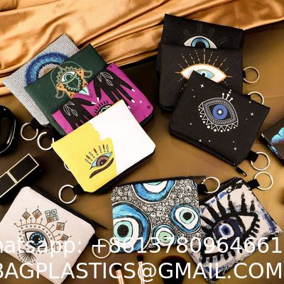Small Coin Purse Boho Change Purse Pouch Mini Wallet Coin Bag With Zipper For Women Girls Evil Eye Makeup Coin Purse Small Cute Print Wallet Coin Bag with Zipper for Women Girl Halloween Gifts