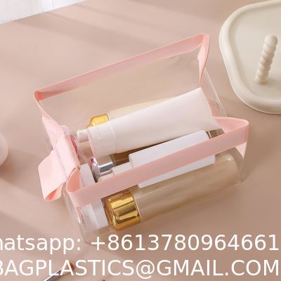 Biodegradable recyclable sustainable Clear Travel Toiletry Bag With Magnetic Closure, Makeup Bag For Women And Men, Cosmetic Bag For Travel