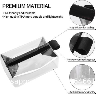 Biodegradable recyclable sustainable Clear Travel Toiletry Bag With Magnetic Closure, Makeup Bag For Women And Men, Cosmetic Bag For Travel