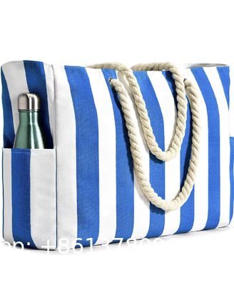 Cotton bag, Canvas bag, tote bags, Outdoor Blue And White Striped Storage Bag Absorbent Quick-Drying Portable Beach Bag Enlarged Travel Bag