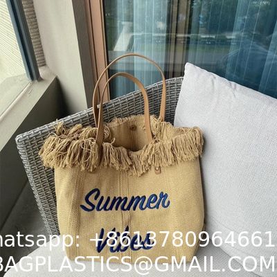 Korean Style Bag Large Capacity Canvas Bag Embroidered Letter Tote Bag Handbag Fashionable Woven Tassel Shoulder Bag
