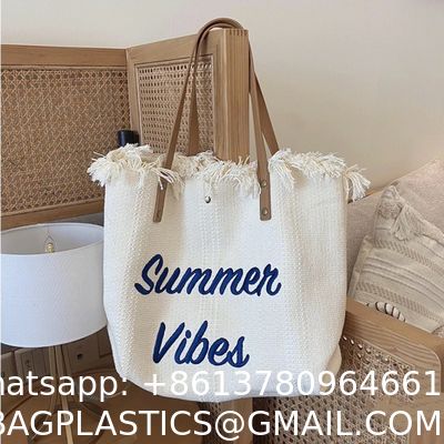 Korean Style Bag Large Capacity Canvas Bag Embroidered Letter Tote Bag Handbag Fashionable Woven Tassel Shoulder Bag