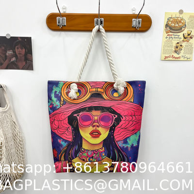 Wholesale Women'S Printed Handbags, Tote Bags, Lightweight Thick Rope Shoulder Bags, Fashionable And Artistic Versatile Beach Bags