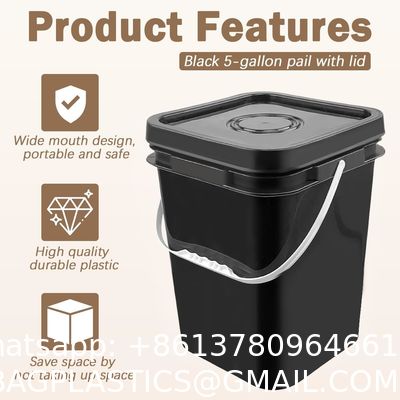 Square Bucket With Lid,Industries Barrels With Lid And Plastic Handle,Rain Buckets,Food Storage Containers DIY Label Stickers Towel And Brush For Paint Storage Tank Crafts