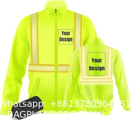 Safety Windbreaker Customizable 360 Reflective Stripe Long Sleeve Safety Apparel Jackets In Green Orange Black With Three Pockets And Zip Closure