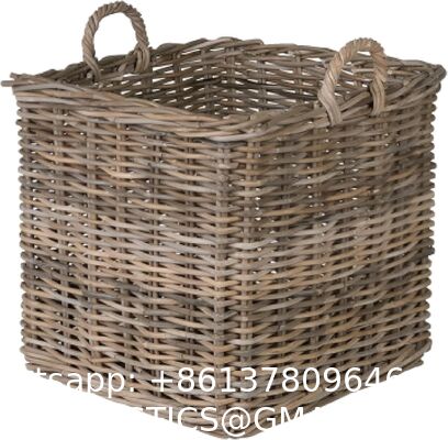 Large Square Rattan Basket, Handmade, Living Room, Blankets, Toy Bin, Extra Storage, Decorative Storage, Laundry Basket, Linens, Gray & Brown, Large