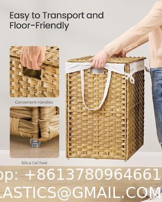 Laundry Hamper With Lid, 23.8 Gallon (90 L) Synthetic Rattan Clothes Laundry Basket With Lid And Handles, Foldable, Removable Liner, Goose Yellow