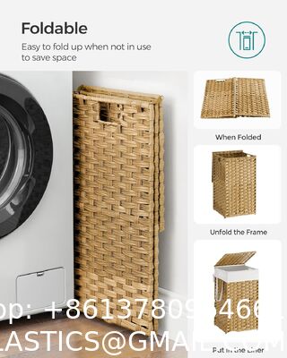 Laundry Hamper With Lid, 23.8 Gallon (90 L) Synthetic Rattan Clothes Laundry Basket With Lid And Handles, Foldable, Removable Liner, Goose Yellow