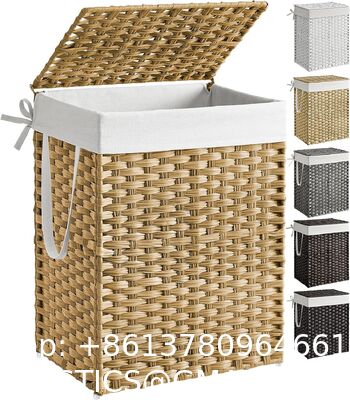 Laundry Hamper With Lid, 23.8 Gallon (90 L) Synthetic Rattan Clothes Laundry Basket With Lid And Handles, Foldable, Removable Liner, Goose Yellow