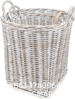 Hand-Woven Rattan Nesting Wicker Storage Baskets W/ Wheels And Handles, Seagrass Container For Decoration In Bedroom, Laundry Room,White Wash/Kubu Gray