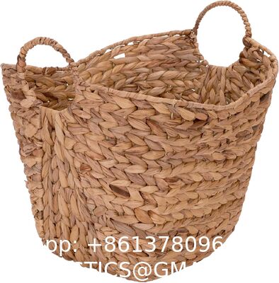 Tall Water Hyacinth Wicker Basket with Handles | Natural, Brown, Natural Bathroom Trash Can Boho Style - Wicker Trash Can With Lid For Household, Kitchen - Removable Liner, Iron Frame