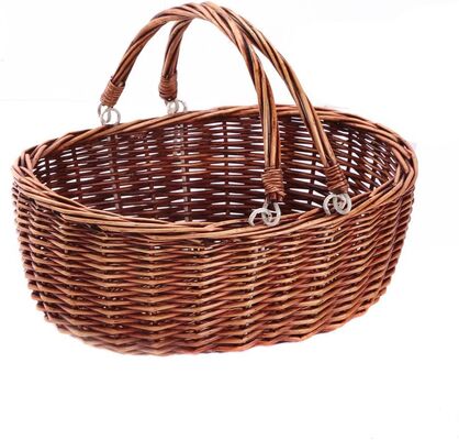 Wicker Picnic Basket With Double Leather Handles, Natural Willow Hamper For Easter Eggs Candy Wine Toy Flower Wedding Gifts