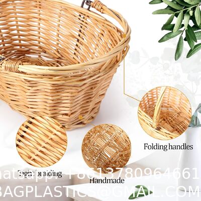 Woven Market Basket, Handwoven Willow Weave, Stylish Handles With Durable Metal Anchors, Classic And Versatile, Attractive, Spacious, Lightweight, Brown Stain