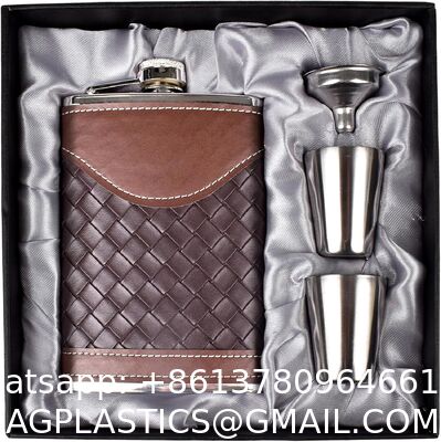 Stainless Steel Flask Set W/Funnel Shot Glasses Lovely Gift For Whiskey Rum Groomsman Best Man Usher Wedding Camping-Leather Stripe Black8oz