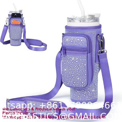 کیسه آب بطری حامل با جیب تلفن برای استنلی 40 و 30 اونس Tumbler با دسته، گلابی عایق Neoprene جام