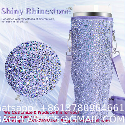لوازم جانبی تزئینات RhineStone، Tumbler با دسته، پوشک نگهدارنده جام نئوپرن عایق صورتی W / بند قابل تنظیم برای خاموش کننده H2.0 لوازم جانبی جام استنلی